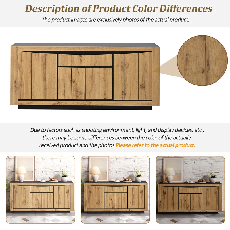 Buffet effet bois et noir 4 portes 1 tiroir 140x38,5x52cm ELEMENTLA