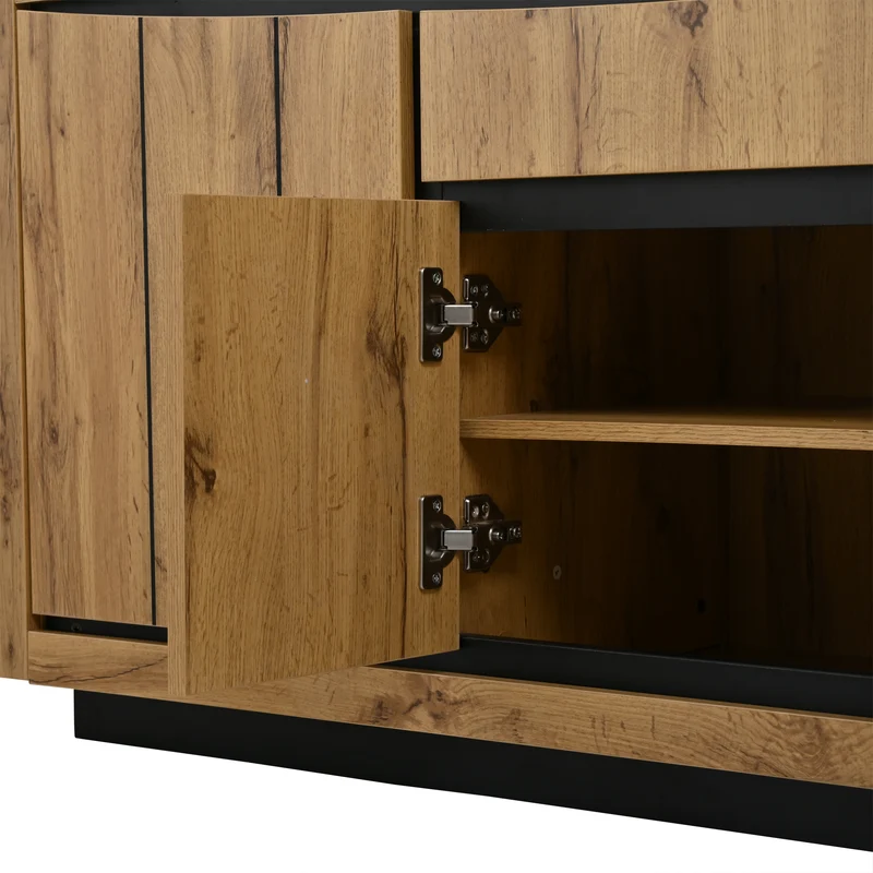 Buffet effet bois et noir 4 portes 1 tiroir 140x38,5x52cm ELEMENTLA