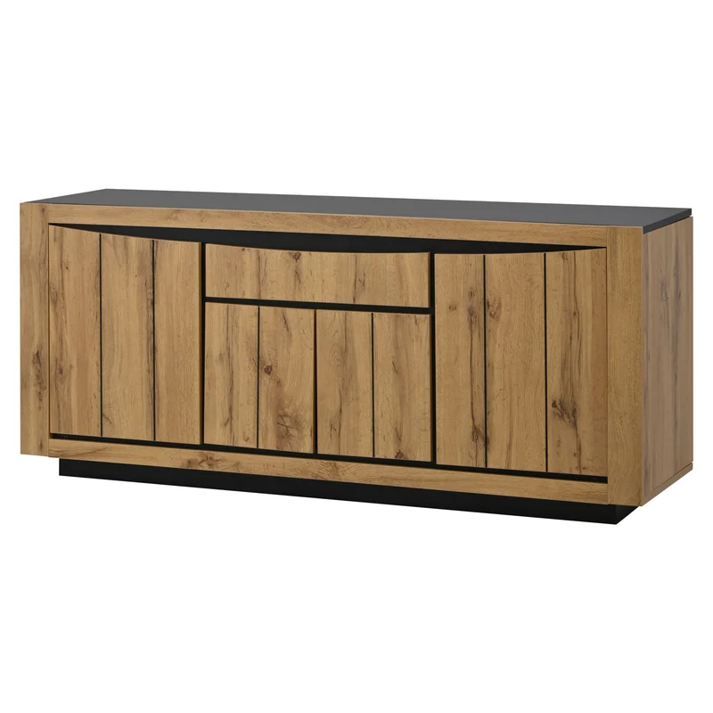 Buffet effet bois et noir 4 portes 1 tiroir 140x38,5x52cm ELEMENTLA