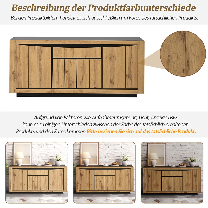 Buffet effet bois et noir 4 portes 1 tiroir 140x38,5x52cm ELEMENTLA