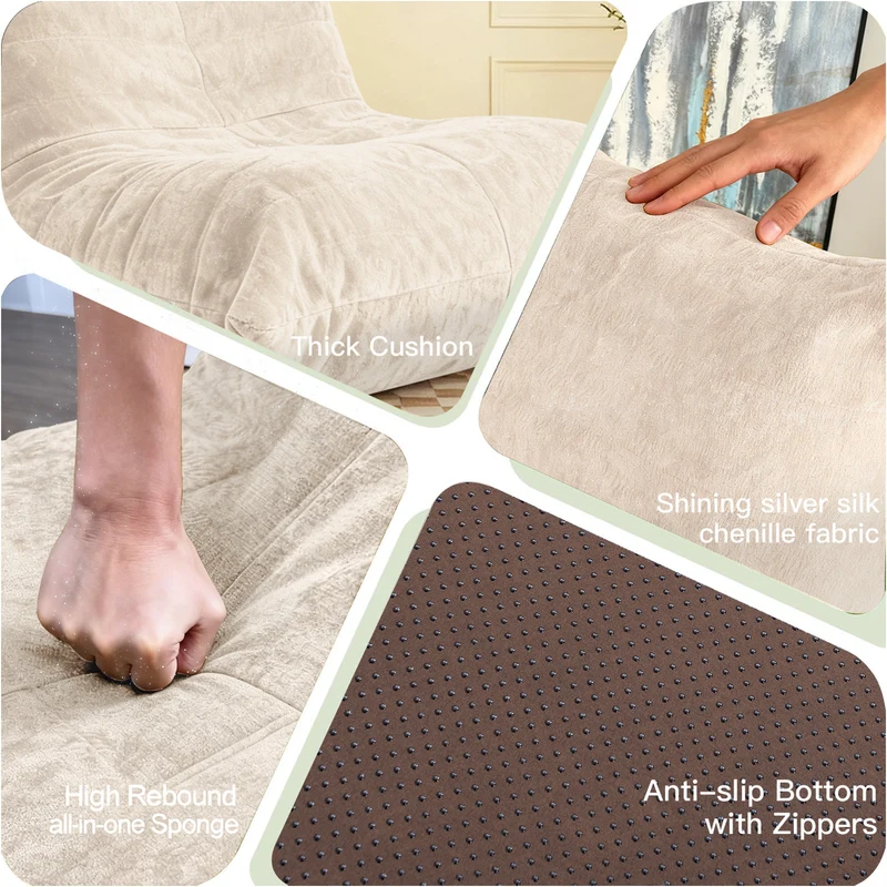 Chauffeuse matelassée chenille blanche pailletée fauteuil de sol 90x100cm CHROMESHELF