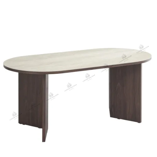 Table à manger - Plateau effet travertin - Pied effet Noyer - Page