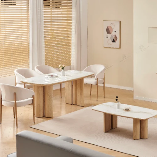 Table à manger - Effet Marbre beige - Trinity