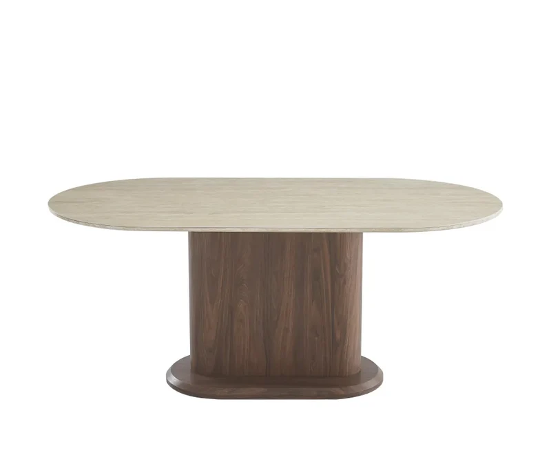 Table à manger - Extensible - Effet Travertin et Noyer - Vanessa