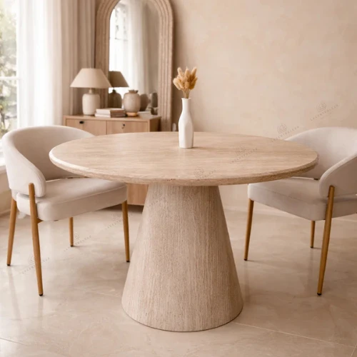 Table à manger - Effet travertin - Ronde - Krizia