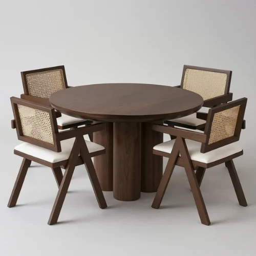 Table à manger - Effet Noyer - Ronde - Nova