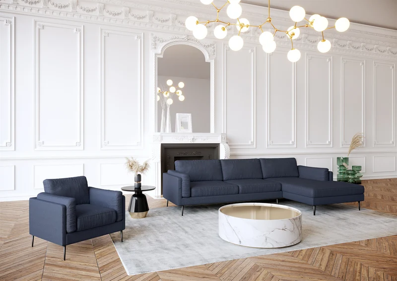 Canapé d'angle droit MIKAEL Tissu tramé
