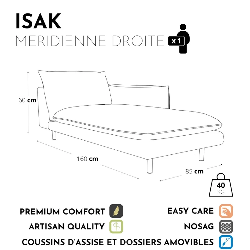 Méridienne droite ISAK Velours