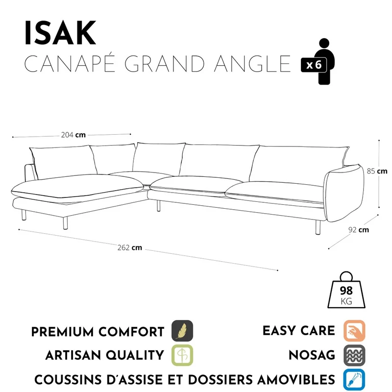 Canapé grand angle gauche ISAK Velours