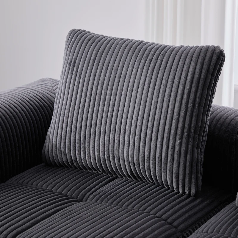 Canapé d'angle modulable en velours côtelé gris foncé – confort premium avec poches latérales et porte-gobelets GNIVATIONPATCH