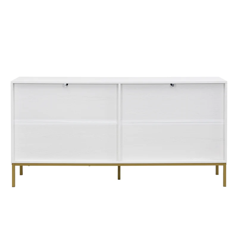 Buffet moderne blanc 4 portes texturés et accents dorés THRUKS