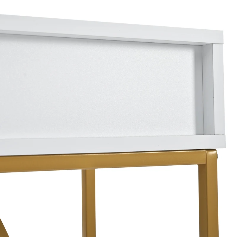Table console blanche design et structure couleur dorée couloir avec 2 tiroirs 120x38x76cm ANNAN