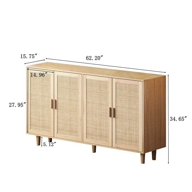 Buffet élégant effet bois nature 4 portes en rotin ECTOSYMB