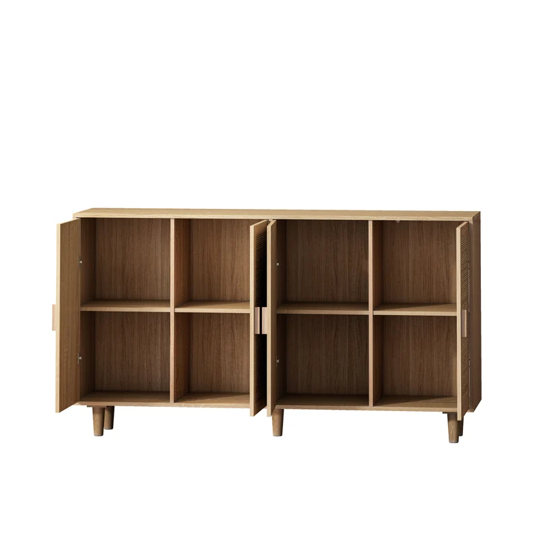 Buffet élégant effet bois nature 4 portes en rotin ECTOSYMB
