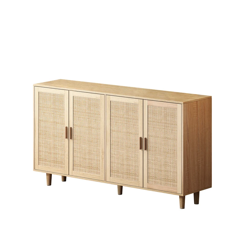Buffet élégant effet bois nature 4 portes en rotin ECTOSYMB