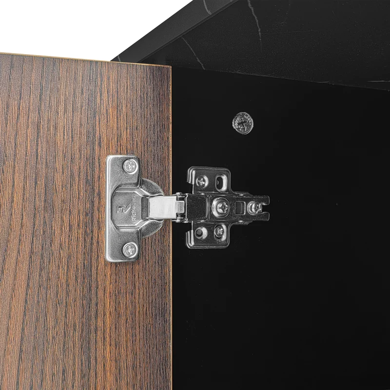 Meuble TV noir effet marbre noir éclairage LED 2 portes et 2 tiroirs VRENKAEN