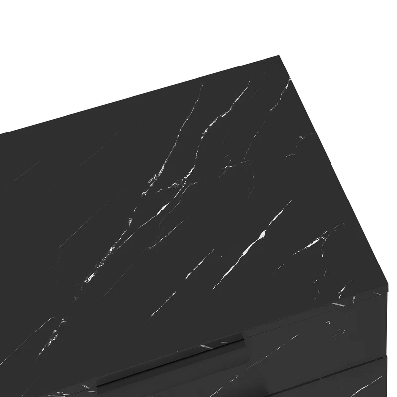 Meuble TV noir effet marbre noir éclairage LED 2 portes et 2 tiroirs VRENKAEN