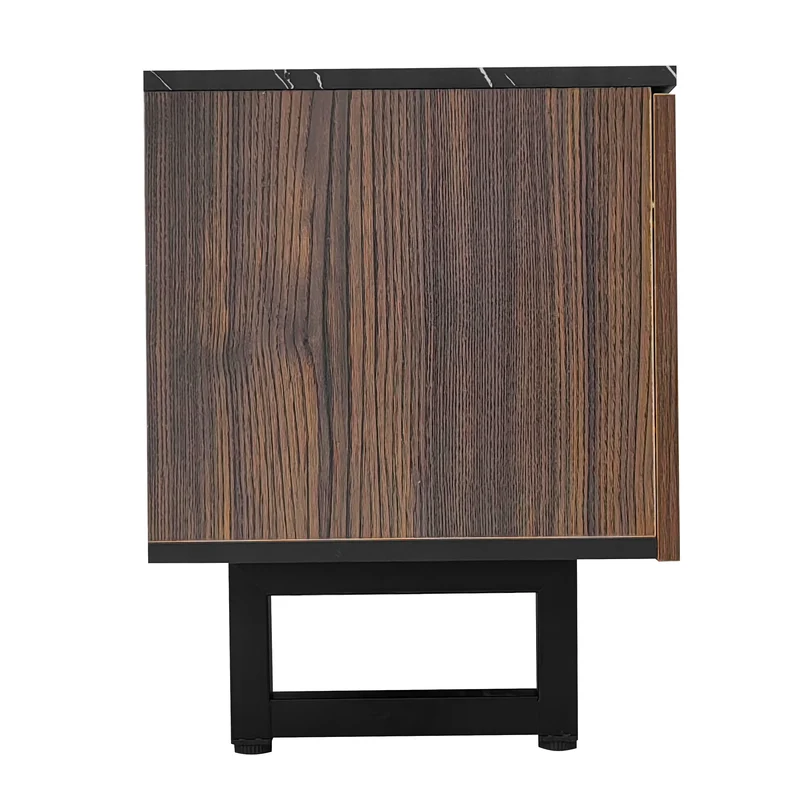 Meuble TV noir effet marbre noir éclairage LED 2 portes et 2 tiroirs VRENKAEN