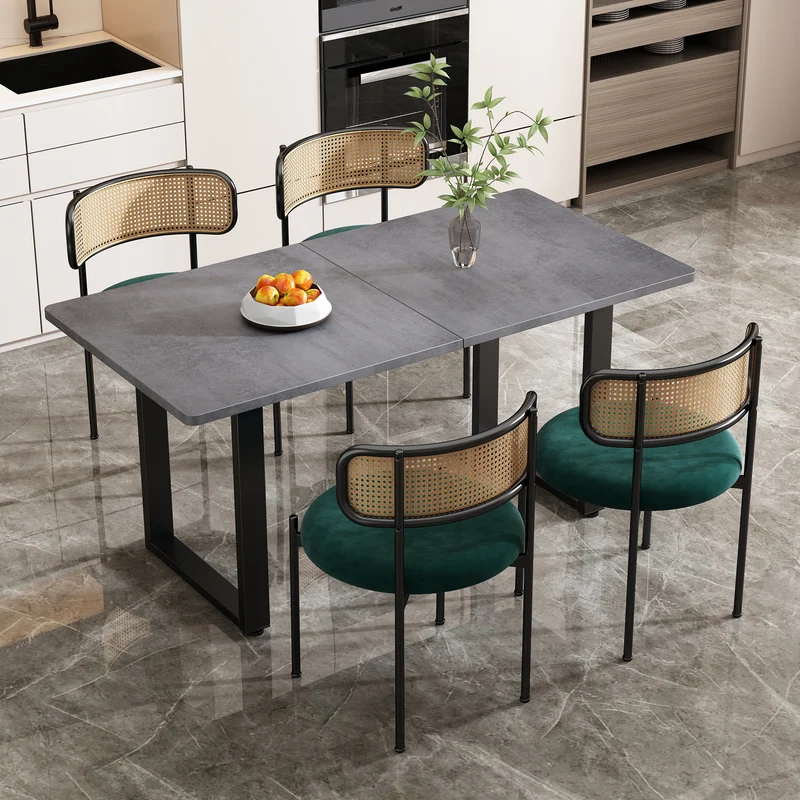 Lot de 4 chaises de salle à manger rétro vintage dossier en rotin assise velours sapin vert YUHRAR GREEN
