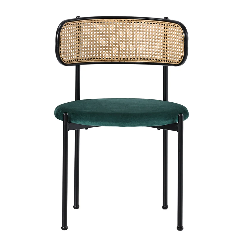 Lot de 4 chaises de salle à manger rétro vintage dossier en rotin assise velours sapin vert YUHRAR GREEN