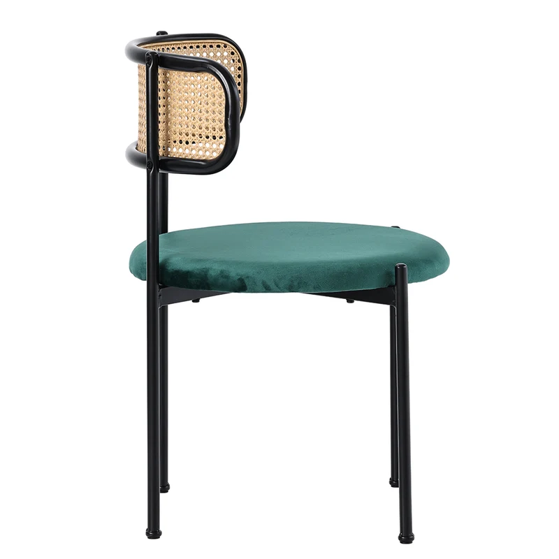 Lot de 4 chaises de salle à manger rétro vintage dossier en rotin assise velours sapin vert YUHRAR GREEN
