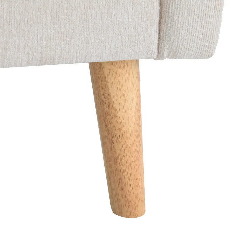 Canapé 2 places tissu chenille beige coussins épais pieds bois massif 162*74*77cm CATTAILBEND