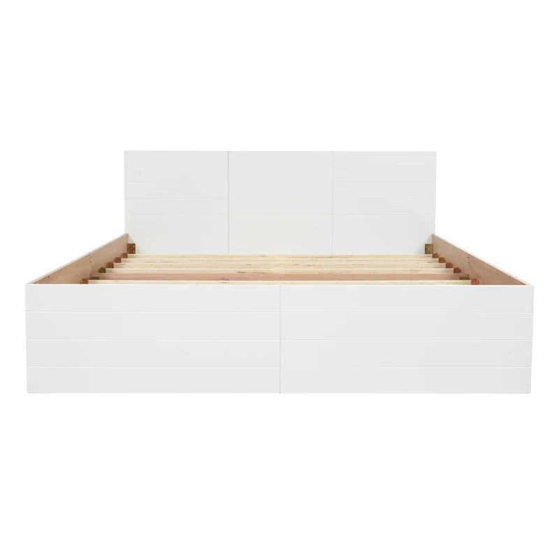 Cadre de lit queen blanc scandinave avec 2 tiroirs de rangement sous le lit 160*200cm (matelas non inclus) MRNA