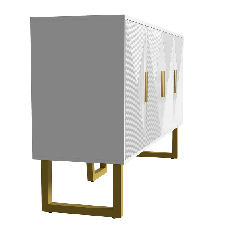 Buffet luxe blanc laqué portes texturées et accents dorées BOCAS