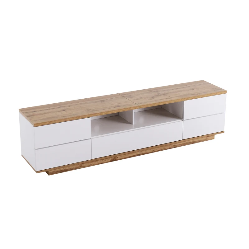 Meuble TV moderne bicolore effet bois et blanche avec 5 portes DIKE