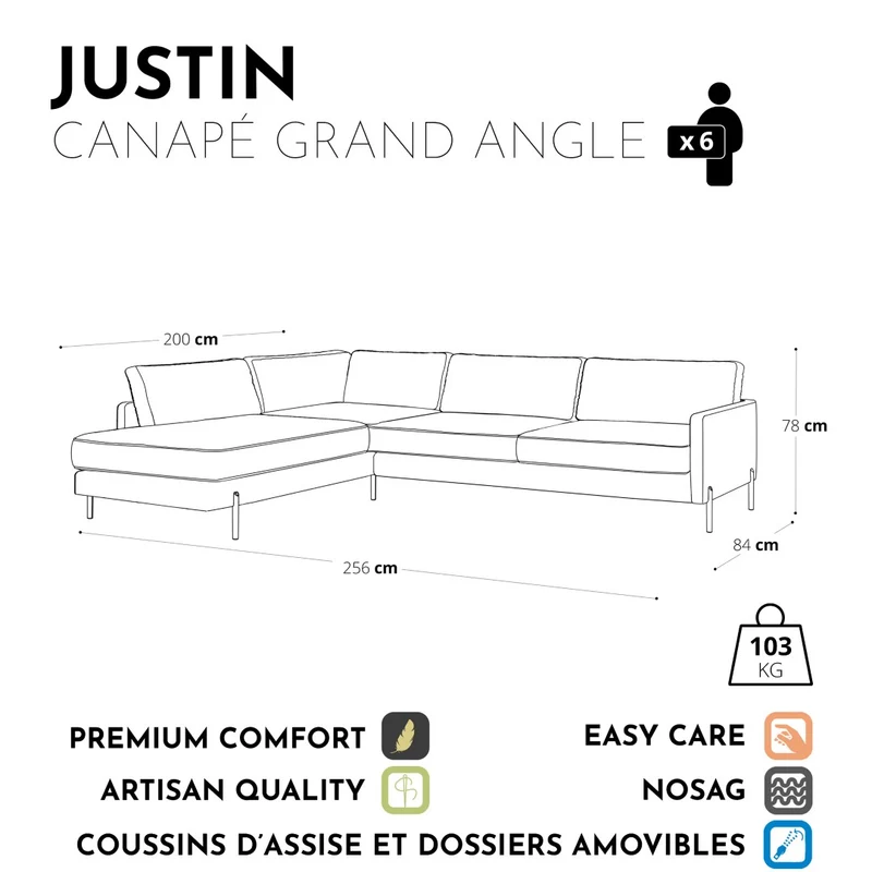 Canapé grand angle gauche JUSTIN Vintage vieilli