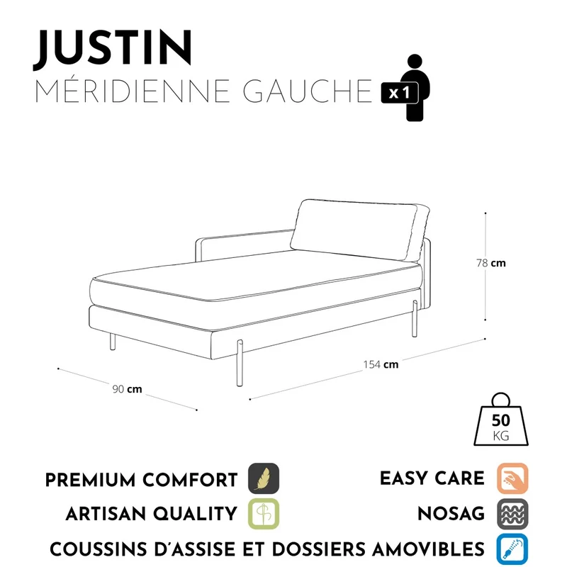 Méridienne gauche JUSTIN Velours