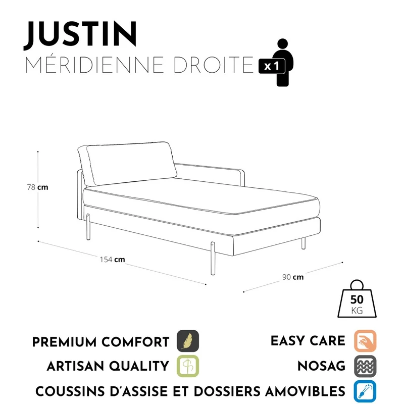 Méridienne droite JUSTIN Velours