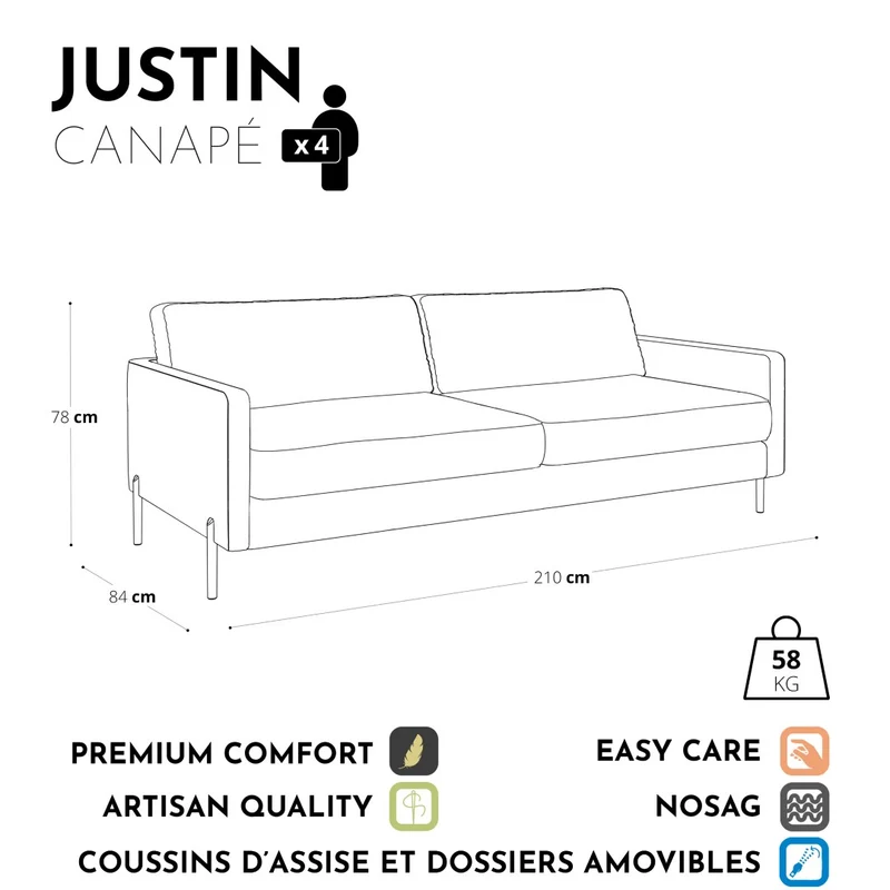 Canapé 4 places JUSTIN Velours