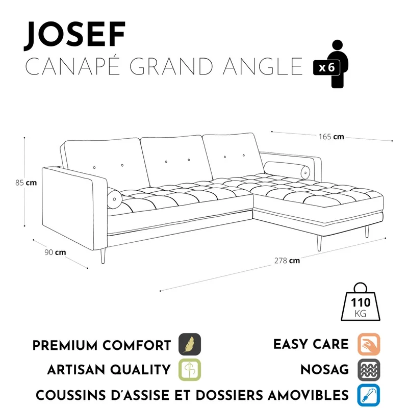 Canapé grand angle droit JOSEF Tissu tramé