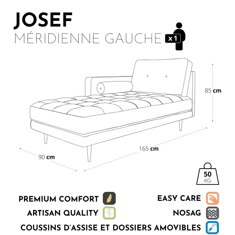 Méridienne gauche JOSEF Tissu tramé