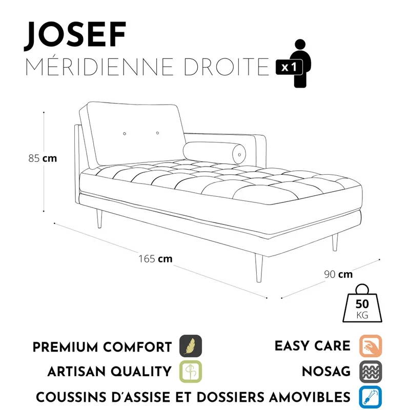 Méridienne droite JOSEF Velours