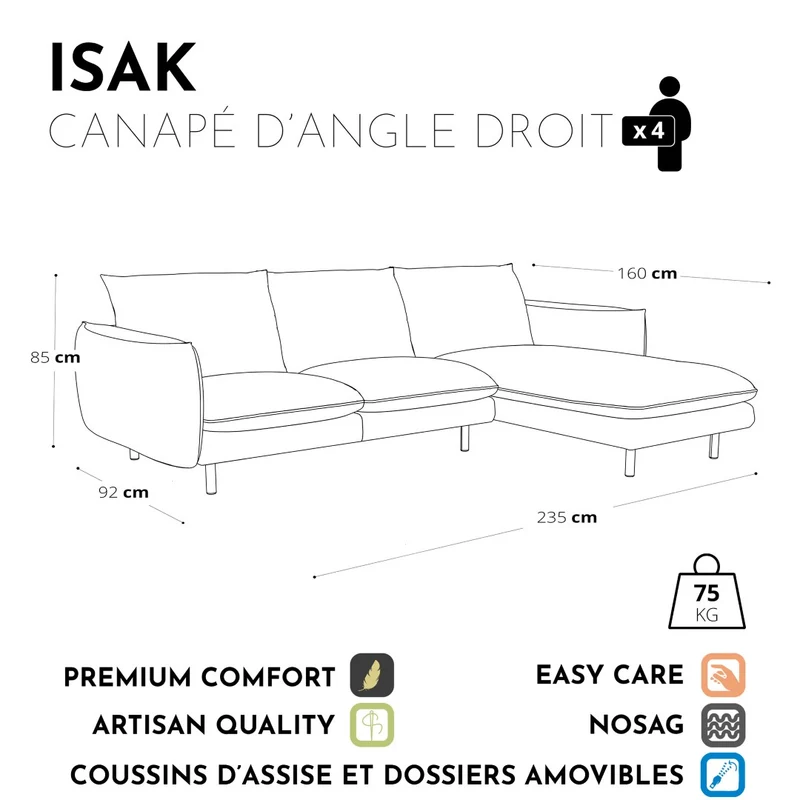 Canapé d'angle droit ISAK Velours