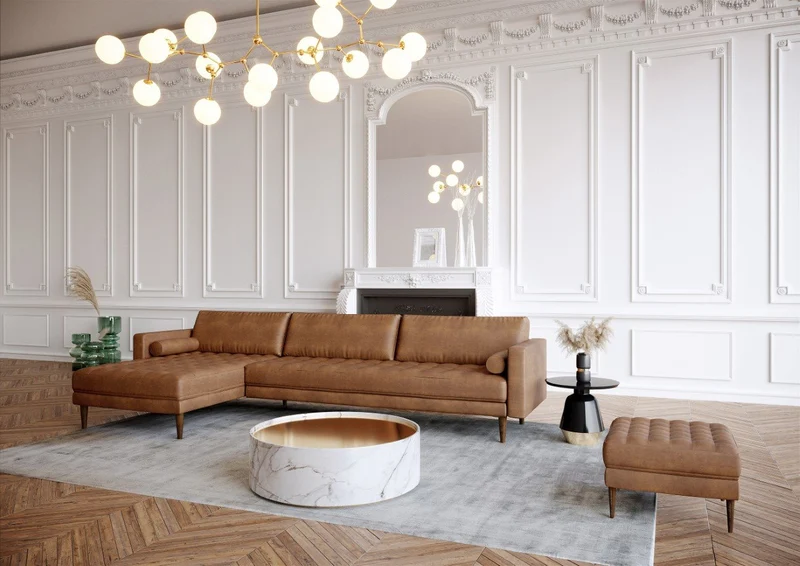 Canapé grand angle gauche JAKOB Tissu vintage vieilli