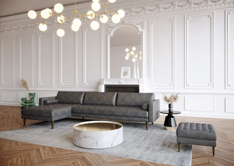 Canapé grand angle gauche JAKOB Tissu vintage vieilli