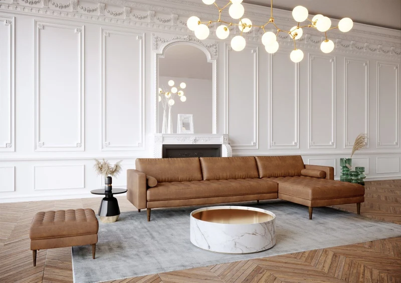 Canapé grand angle droit JAKOB Tissu vintage vieilli