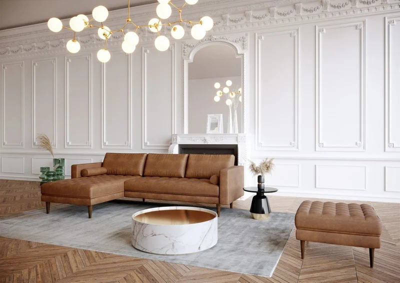 Canapé d'angle gauche JAKOB Tissu vintage vieilli