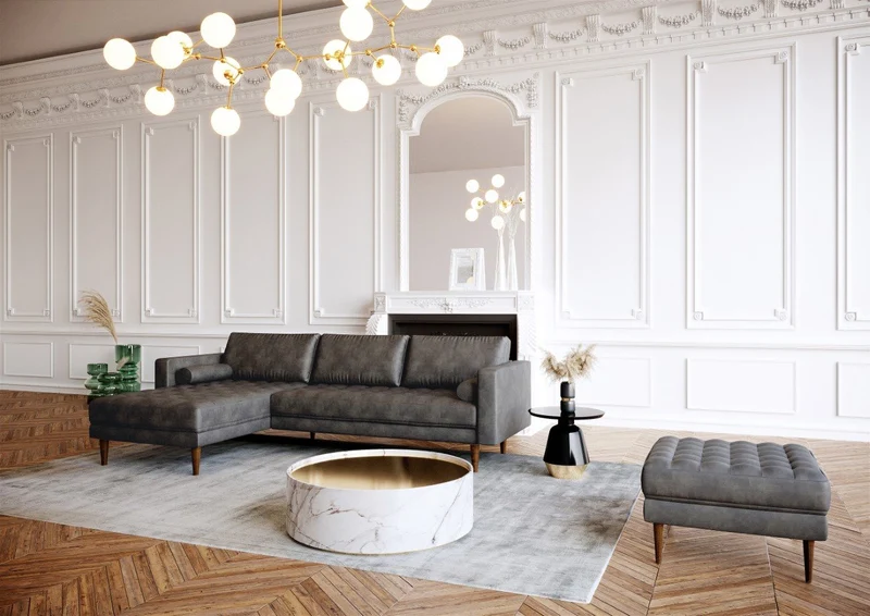Canapé d'angle gauche JAKOB Tissu vintage vieilli