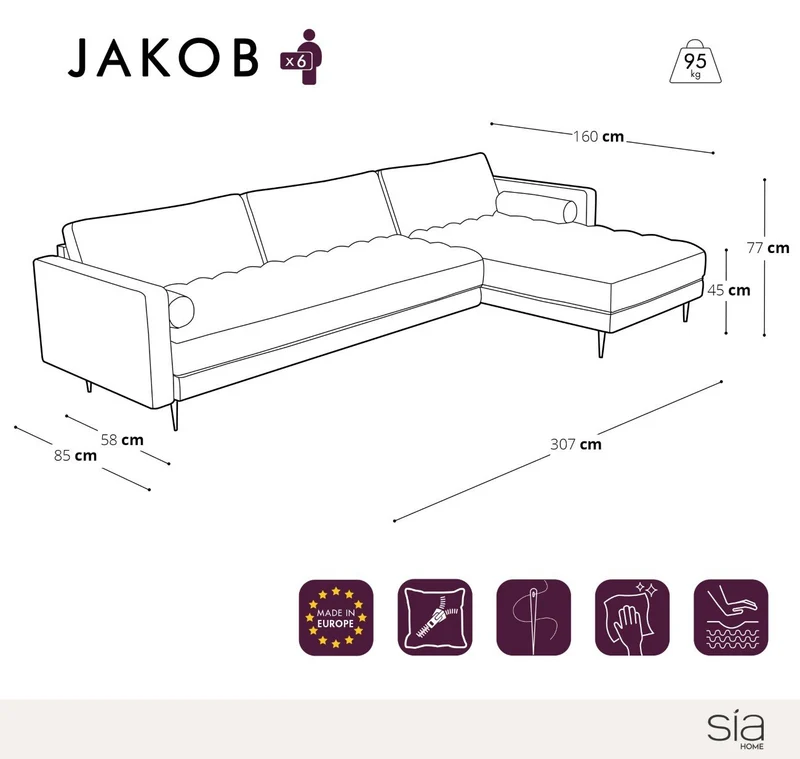 Canapé grand angle droit JAKOB Velours