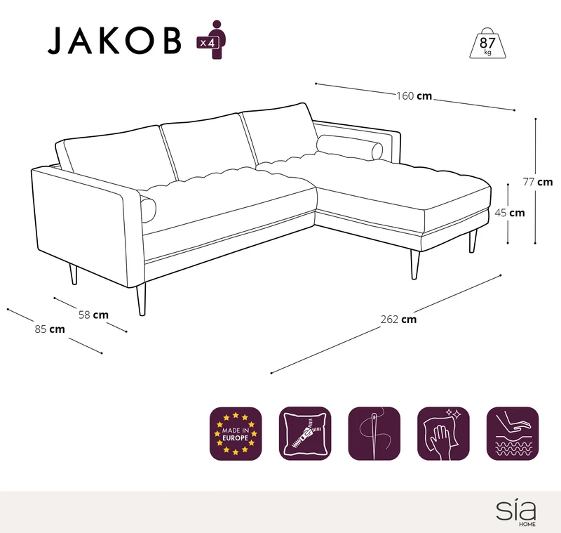 Canapé d'angle droit JAKOB Velours