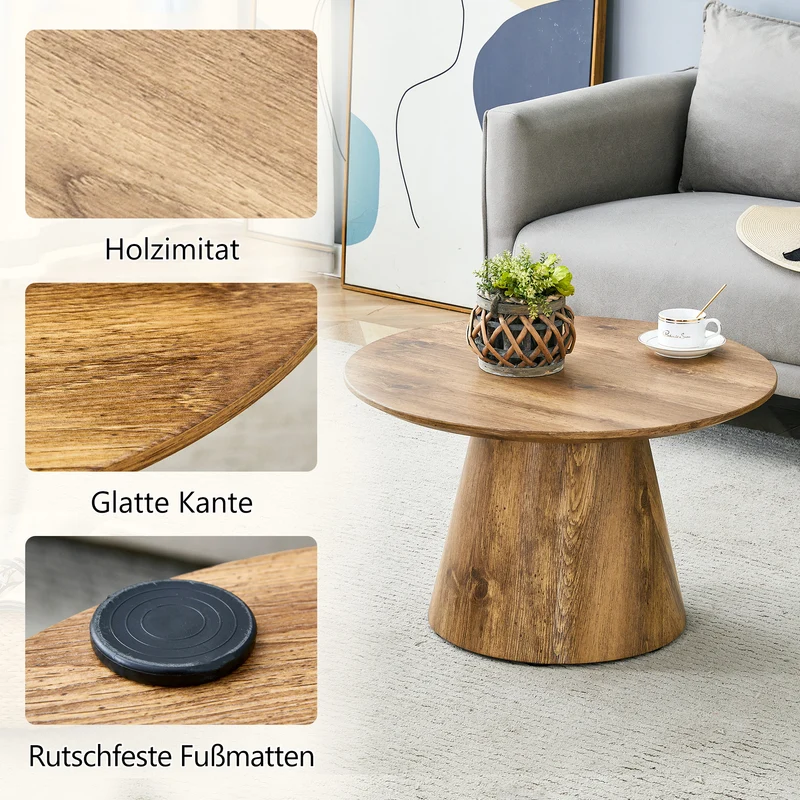 Ensemble de 2 tables basses gigognes rondes effet bois (50×48 cm & 60×35 cm) CYPRESSARA