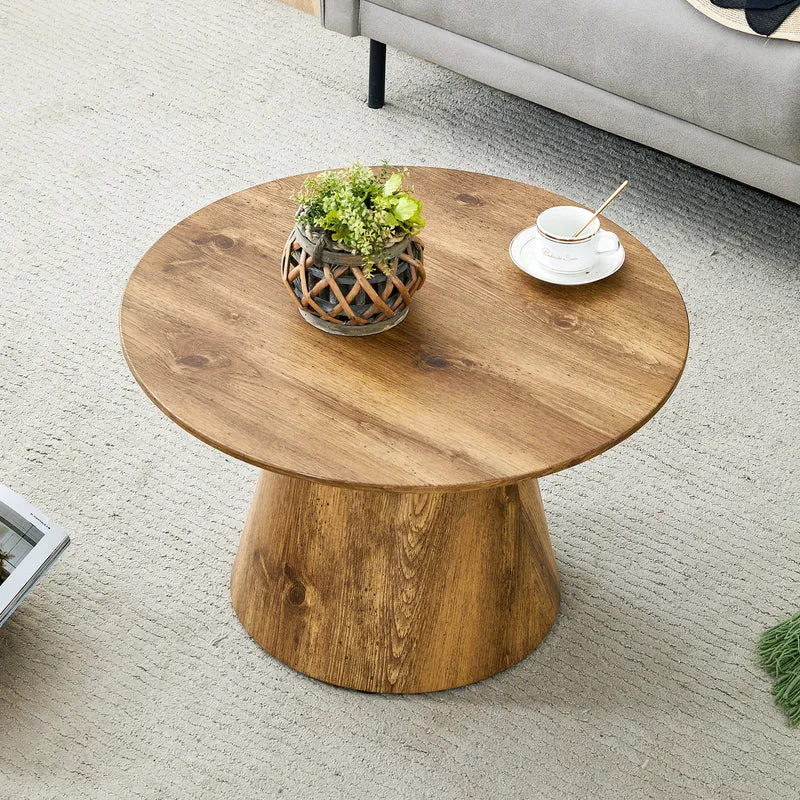 Ensemble de 2 tables basses gigognes rondes effet bois (50×48 cm & 60×35 cm) CYPRESSARA