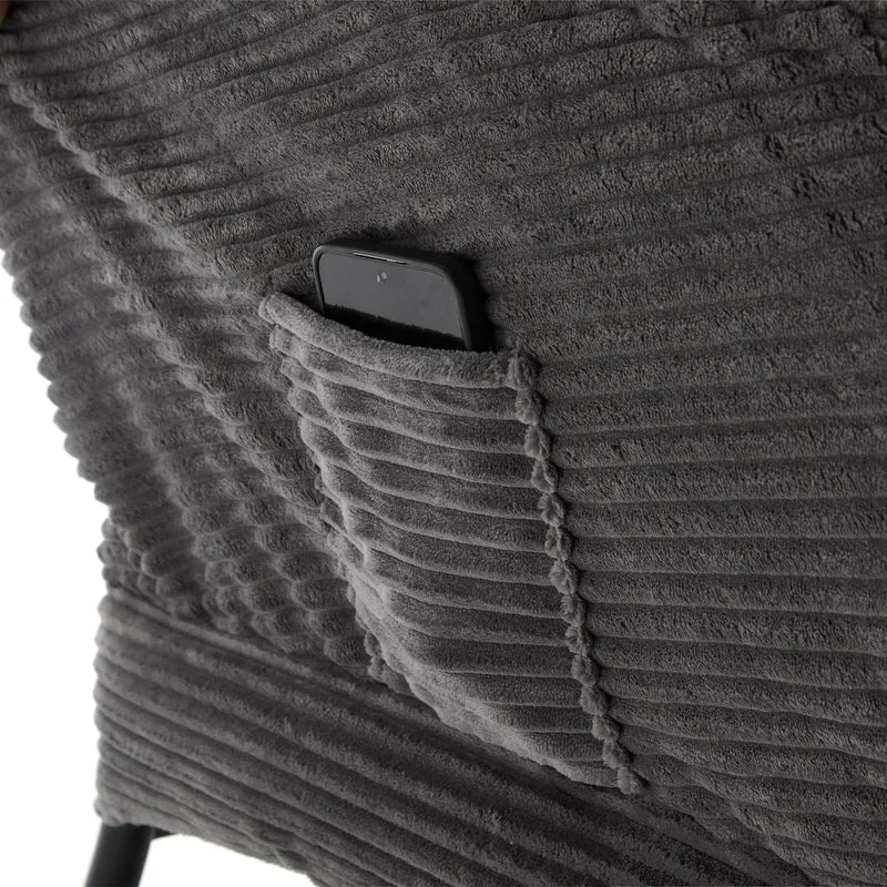 Fauteuil relax avec repose-pieds en flanelle grise, accoudoirs, poche latérale SERENELV