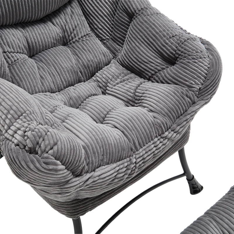 Fauteuil relax avec repose-pieds en flanelle grise, accoudoirs, poche latérale SERENELV