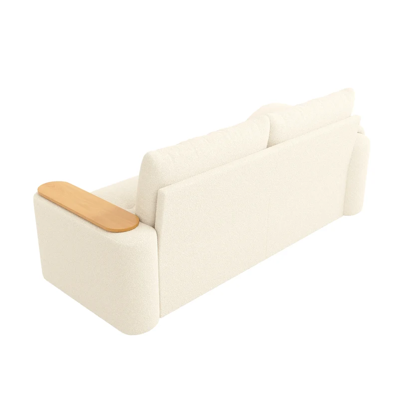 Canapé modulable 2-3 places en bouclé beige avec coffre de rangement et tablette pivotante MYSTICLAM