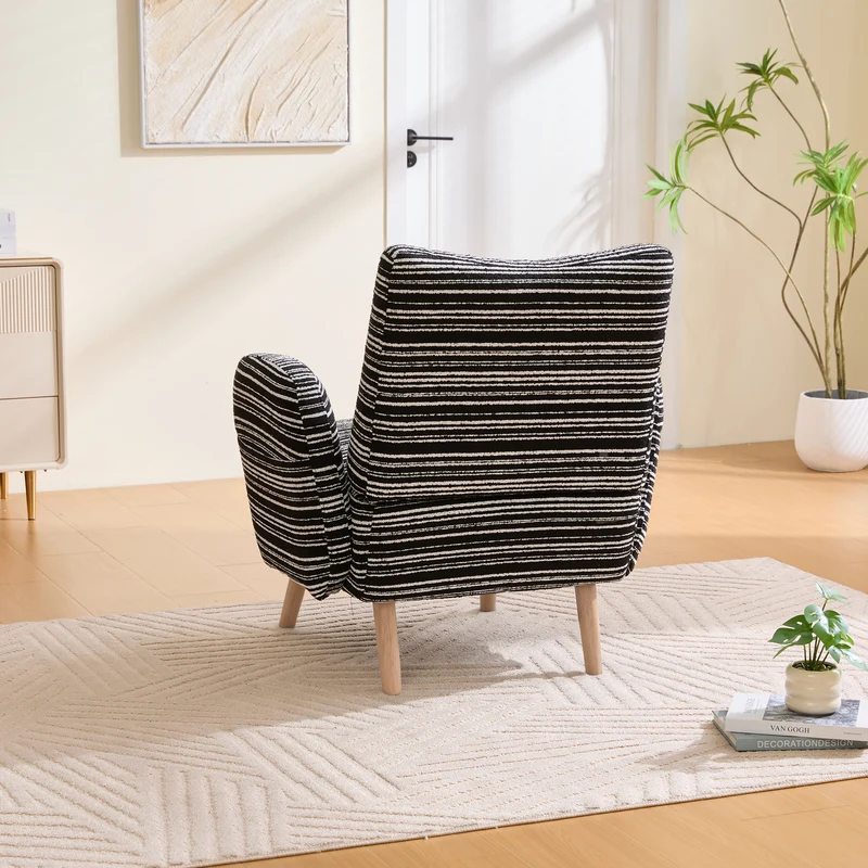 Fauteuil vintage en tissu bouclé rayures noir et blanc EMBERRO